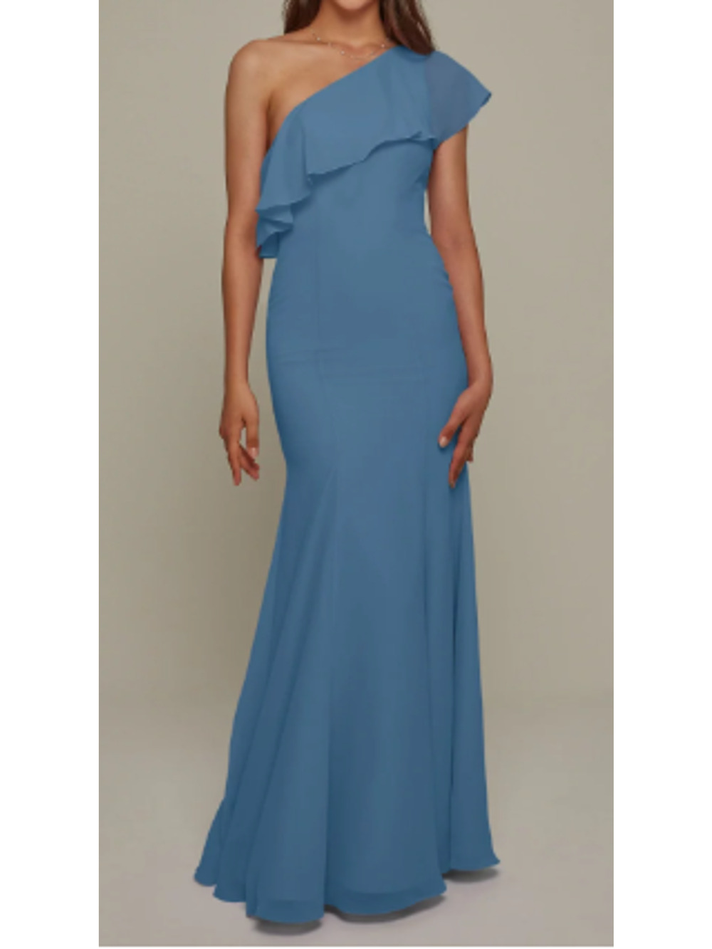 AW BRIDAL 2 XS dusty blue chiffon Felicia formal bridesmaid maxi dress NEW 0B1